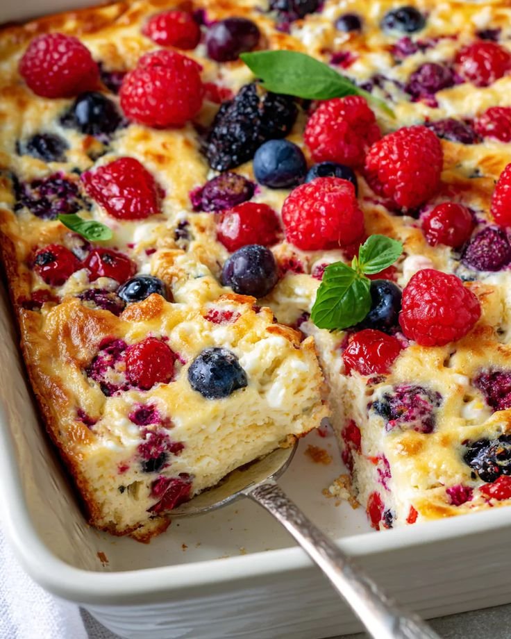 High Protein Triple Berry Bake – Healthy Breakfast Recipe | High protein berry bake, High protien berry bake, High protein baked goods
