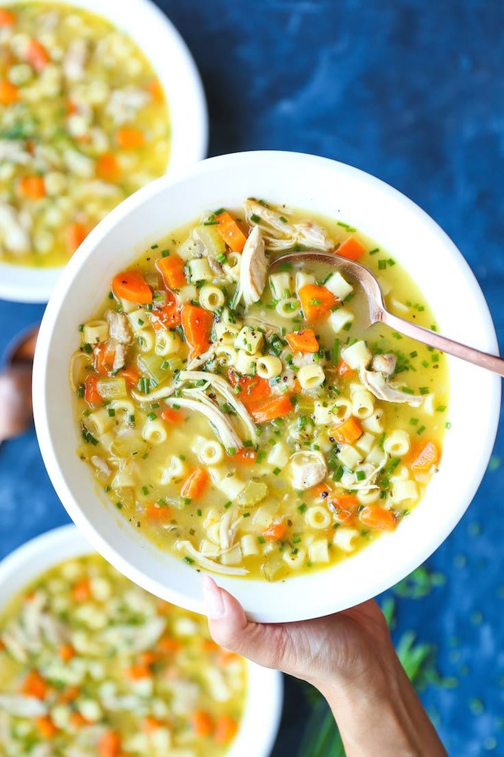 Garlic chicken noodle soup | Best chicken noodle soup recipe for colds, Ditalini chicken noodle soup, Cozy soup