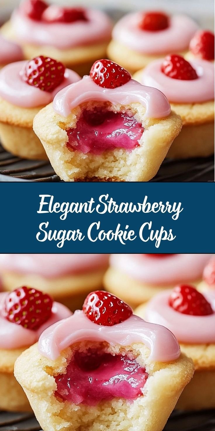 Sugar Cookie Cups with Filling | Cookie Cup Dessert with Strawberries, Easy Strawberry Breakfast Pastries, Strawberry Sugar Cookie