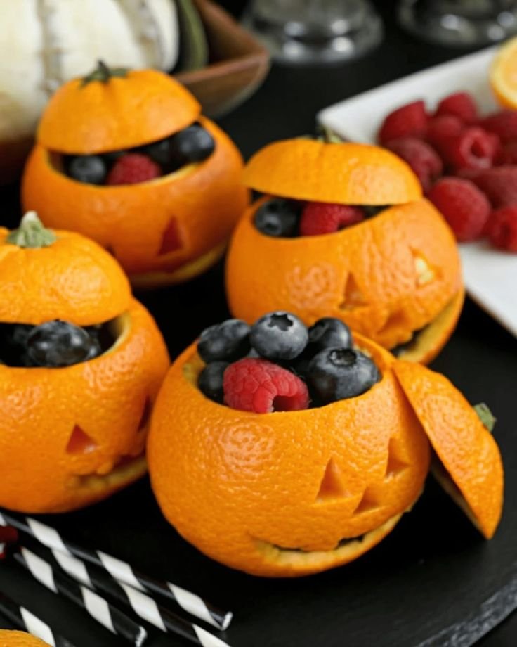 Halloween Brunch Party Ideas - Leggings 'N' Lattes | Halloween party food fruit, Fruit in the shape of a pumpkin, Orange halloween food ideas