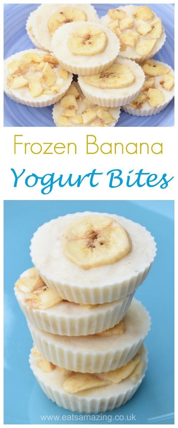 Frozen Banana Yogurt Bites... | Banana yogurt snack recipe, Banana yogurt bites for kids, Frozen yogurt bites