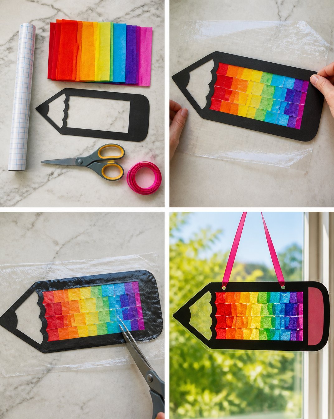 Rainbow Pencil Sun Catcher Craft for Kids 21 Rainbow Pencil Suncatcher