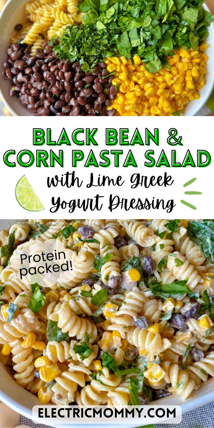 Healthy Black Bean and Corn Pasta Salad with Creamy Lime Dressing