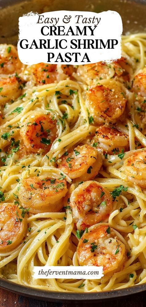 Pâtes crémeuses aux crevettes à l'ail