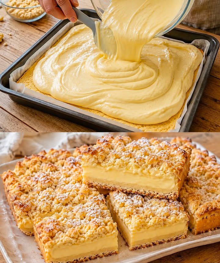 Cremiger Vanillepudding Streuselkuchen vom Blech