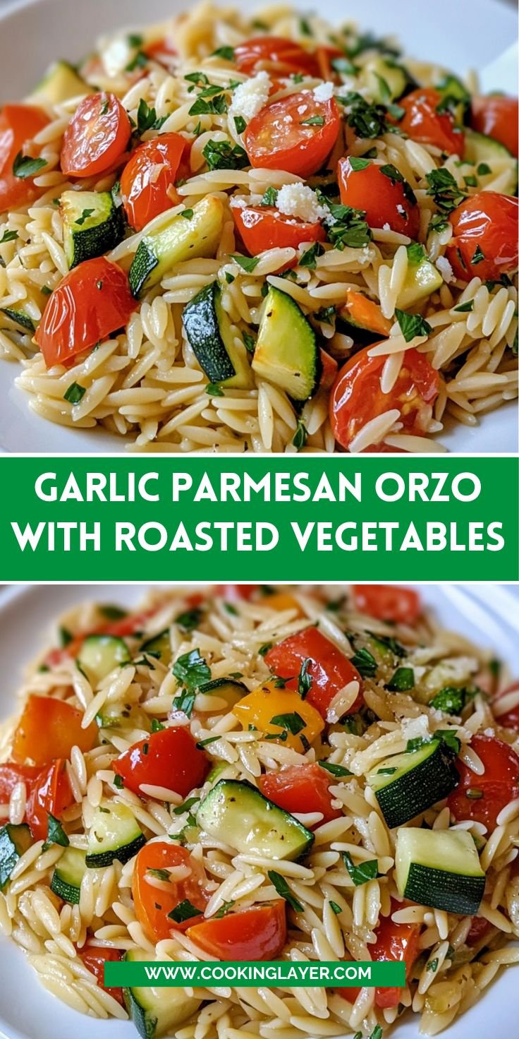 Garlic Parmesan Orzo with Roasted Vegetables