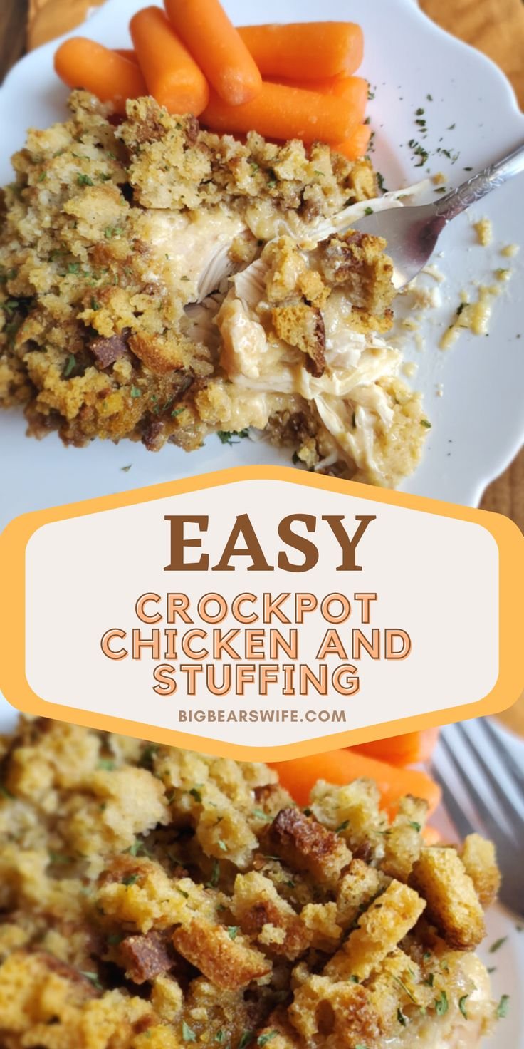 Slow Cooker Chicken with Stuffing Recipe | Crock pot stuffing chicken, Last minute thanksgiving dinner, Chicken comfort food recipes crock pot