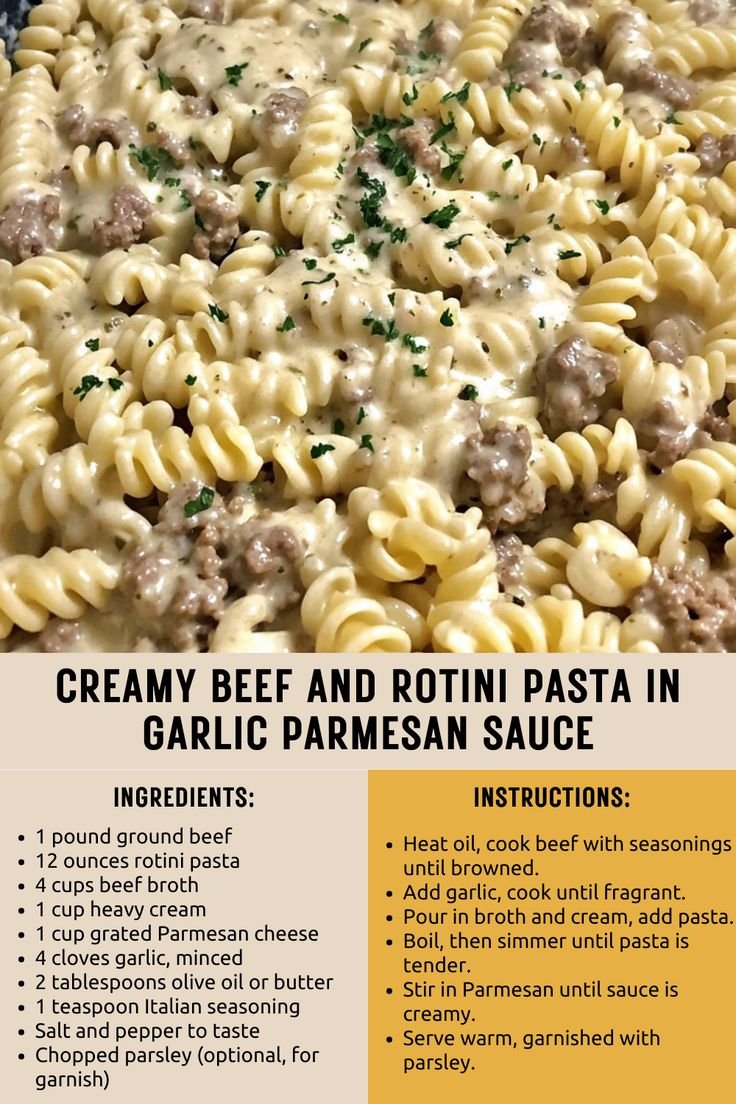 Creamy Beef and Rotini Pasta in Garlic Parmesan Sauce