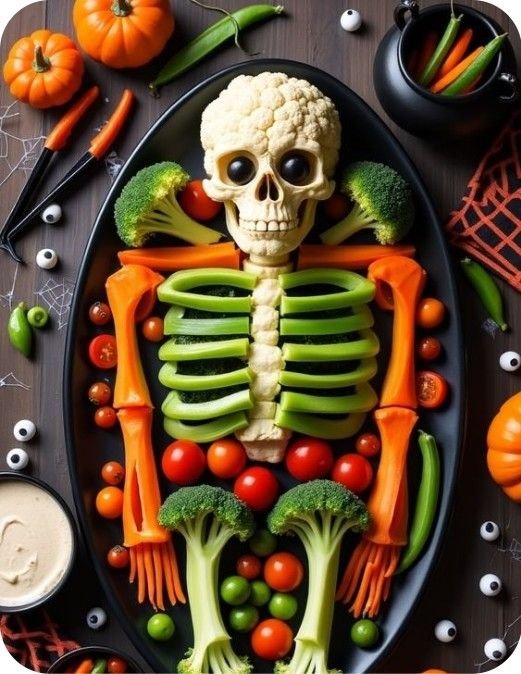 Healthy halloween snacks made with vegetables | Halloween party food for kids, Halloween party fruit and veg tray, Halloween food desserts