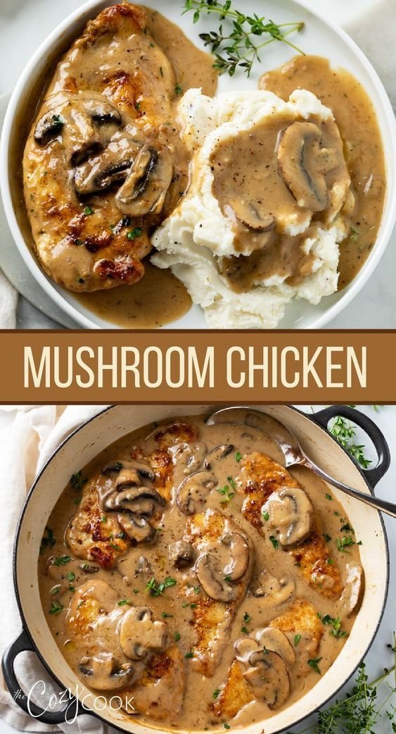 Creamy Mushroom Chicken with Mashed Potatoes | How to make chicken mushroom sauce, Simple chicken and mushroom recipes, Quick mushroom chicken meal