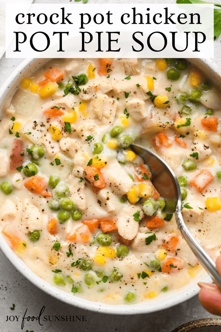 This slow cooker chicken pot pie soup only takes 10 minutes to prepare. It's made from scratch with no canned soups, and… | Easy chicken pot pie soup crockpot, Creamy chicken pot pie soup crockpot, Crockpot soup recipes