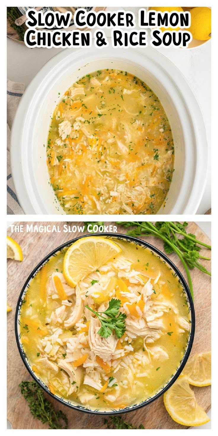Slow Cooker Lemon Chicken and Rice Soup Recipe | Chicken soup recipe crockpot, Crockpot whole food recipes, Best crockpot soups healthy