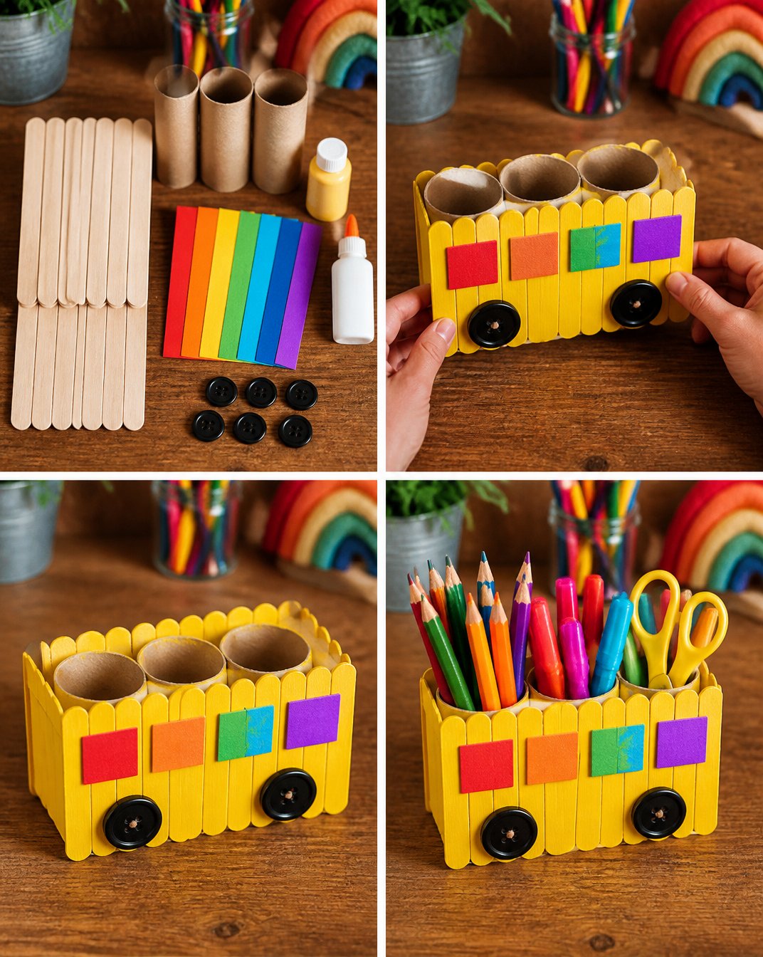Rainbow School Bus Popsicle Stick Organizer for Kids 7 Rainbow School Bus Popsicle Stick Organizer for Kids