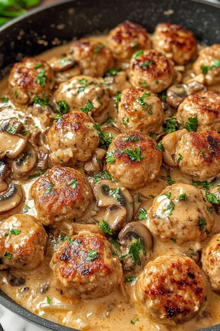 Creamy Mushroom Chicken Meatballs (30-Minutes)