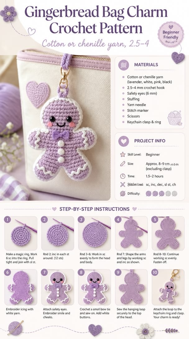 Create a delightful gingerbread bag charm