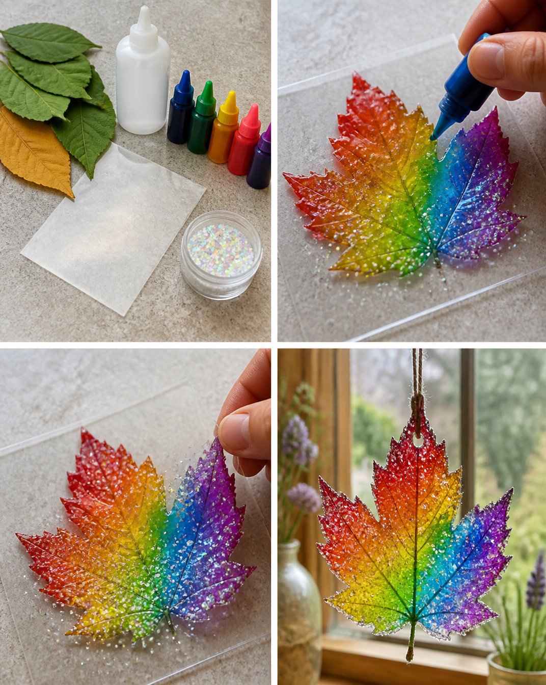 Rainbow Crystal Leaf Suncatcher