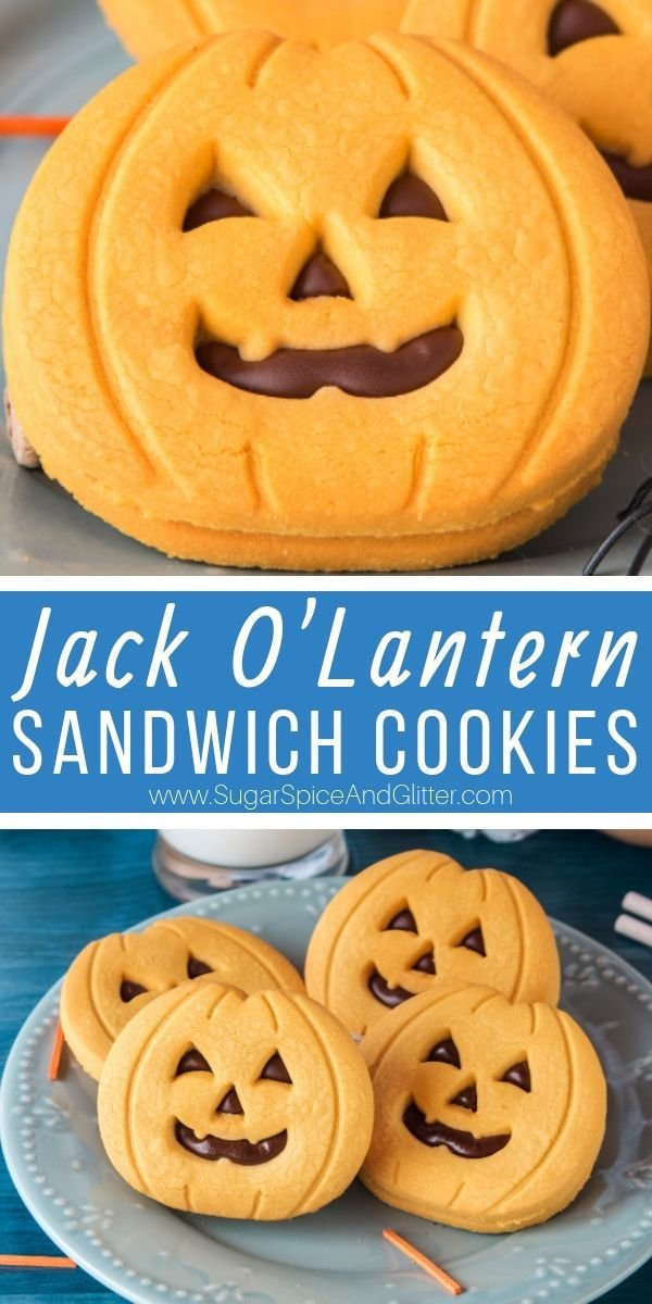 Halloween cookie sandwiches | Jack o lantern sandwich cookies, Jack o lantern sugar cookies, Halloween cookie recipes