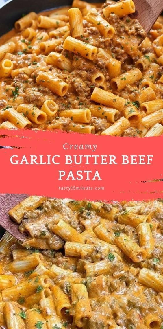 Creamy Garlic Butter Beef Pasta