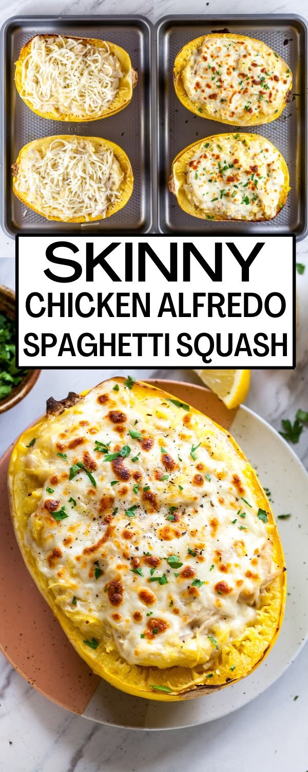 Skinny Chicken Alfredo Spaghetti Squash