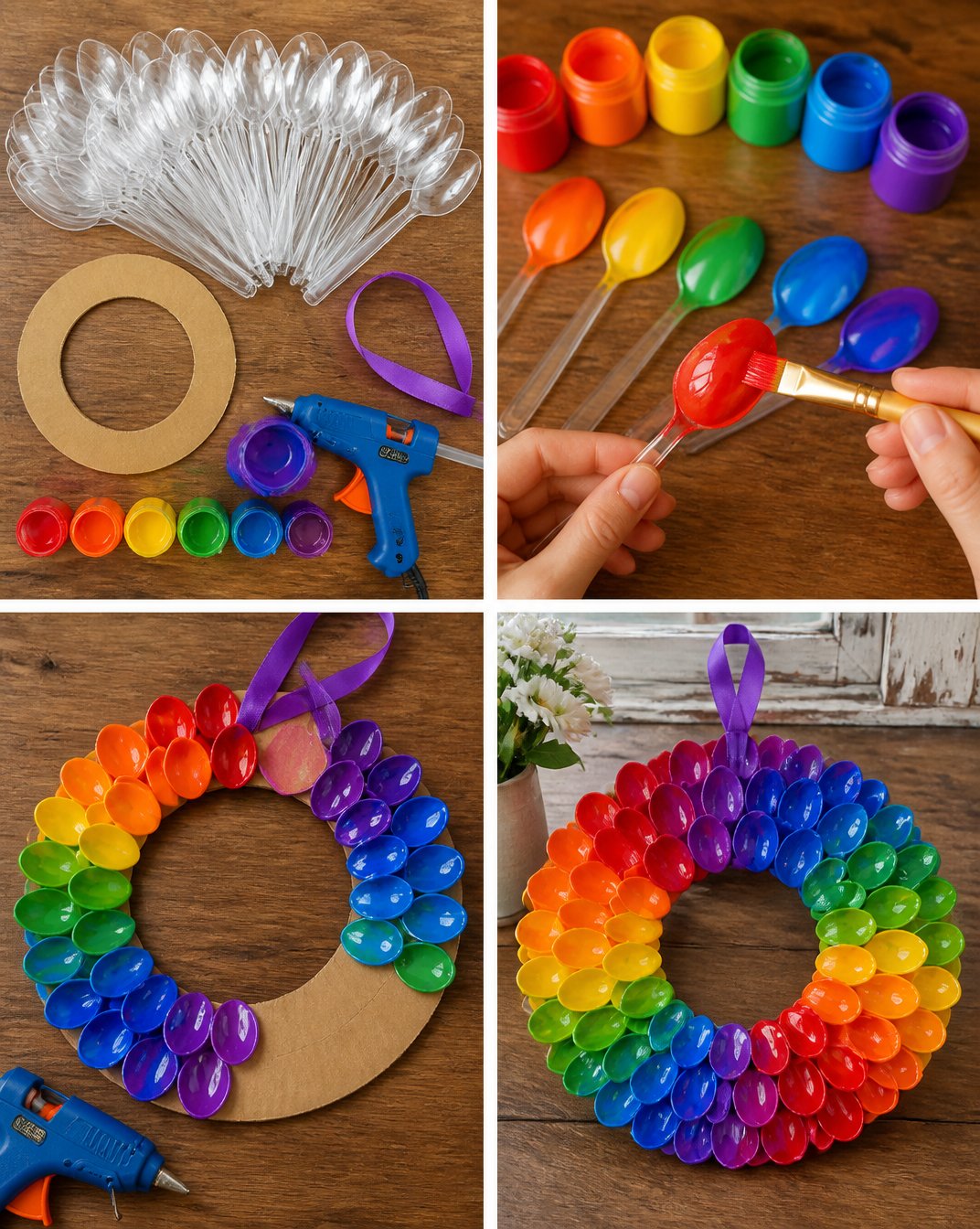 Colorful Home Decor DIY: Rainbow Spoon Petal Wreath 16 DIY Rainbow Spoon Petal Wreath for Colorful Home Decor