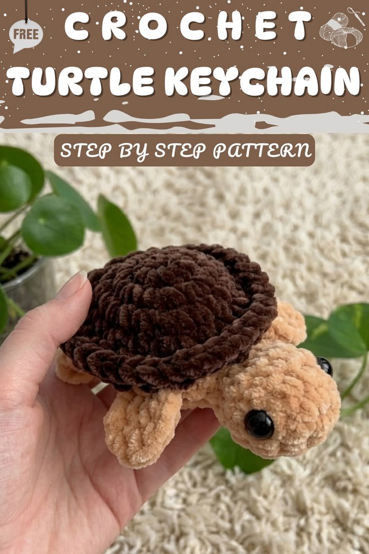 free crochet mini turtle keychain pattern