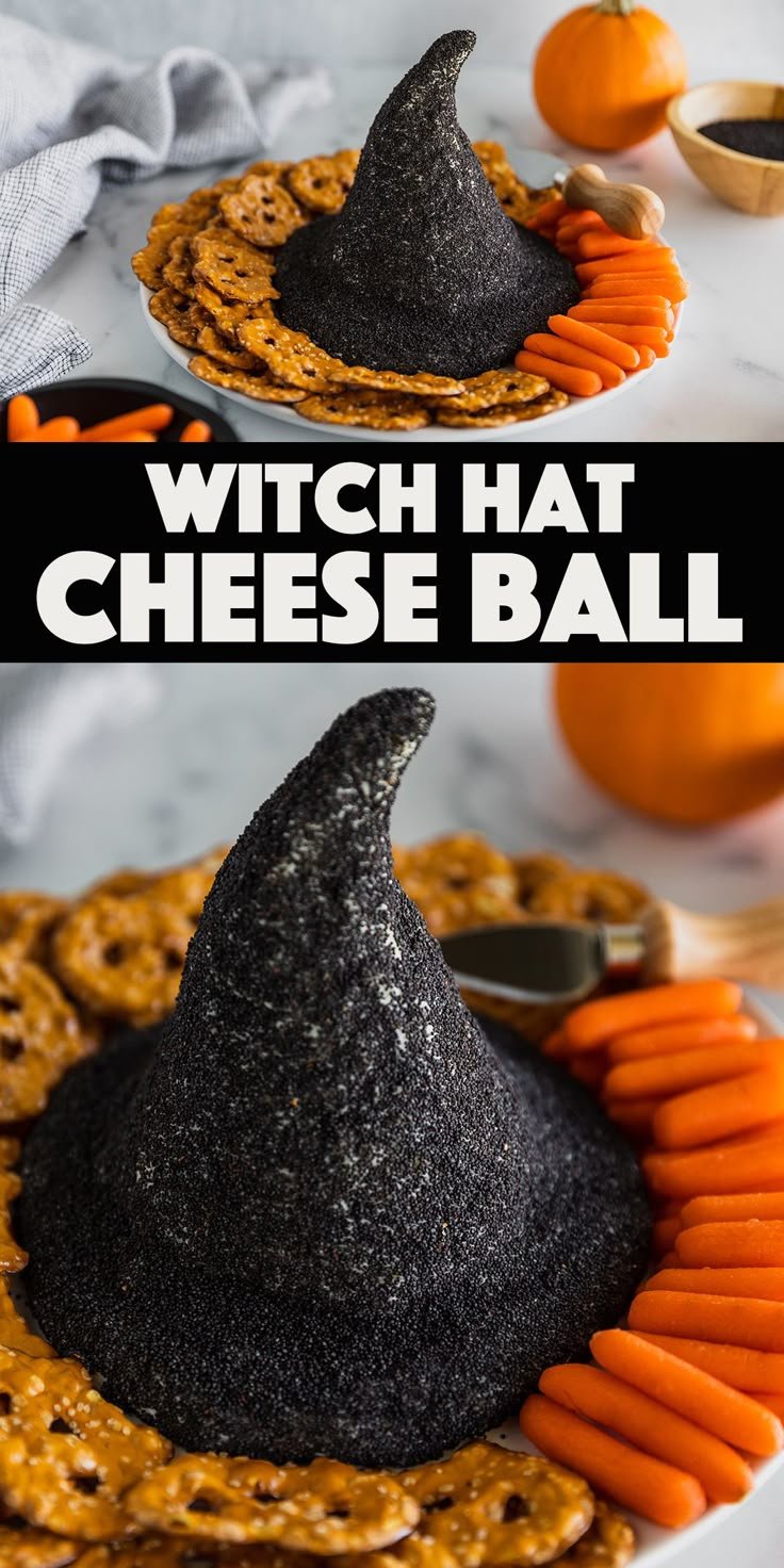 White Cheddar Witch Hat Halloween Cheese Ball | Witches hat charcuterie board, Witch themed foods, Creative halloween appetizers