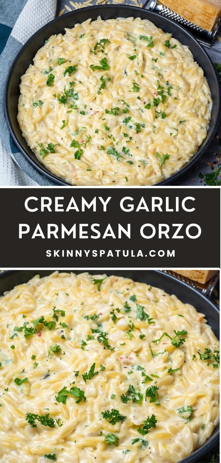 Creamy Garlic Parmesan Orzo – Skinny Spatula