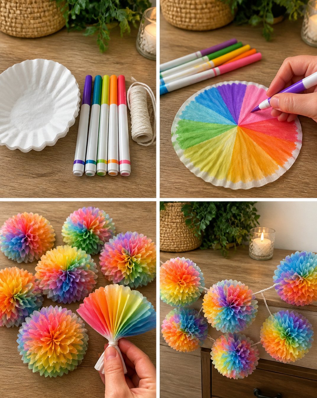 DIY Rainbow Coffee Filter Dahlia Garland 20 Rainbow Coffee Filter Dahlia Garland