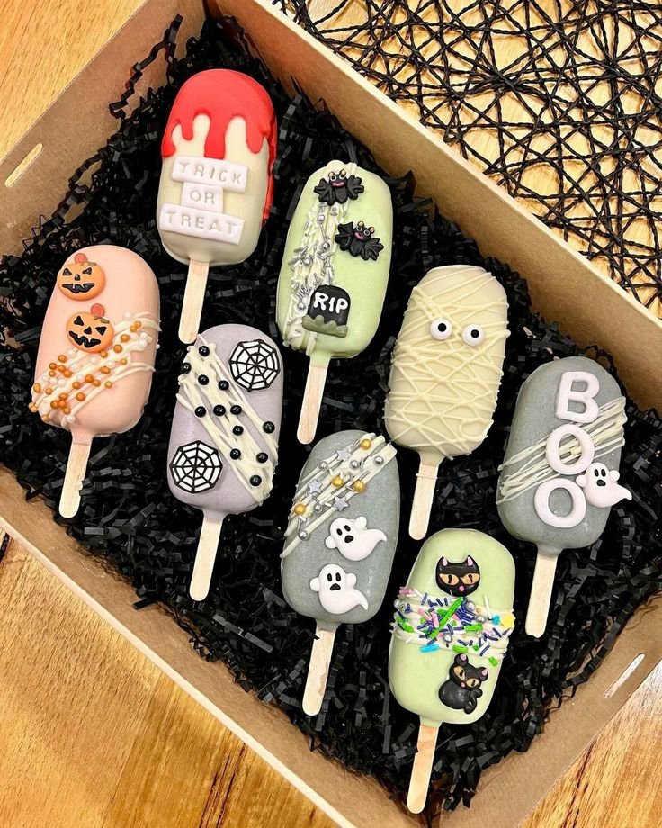 Halloween-themed Chocolate Strawberry Pops | Halloween cakesicle recipes, Halloween cake popsicles ideas, Halloween caramel and chocolate cakesickles