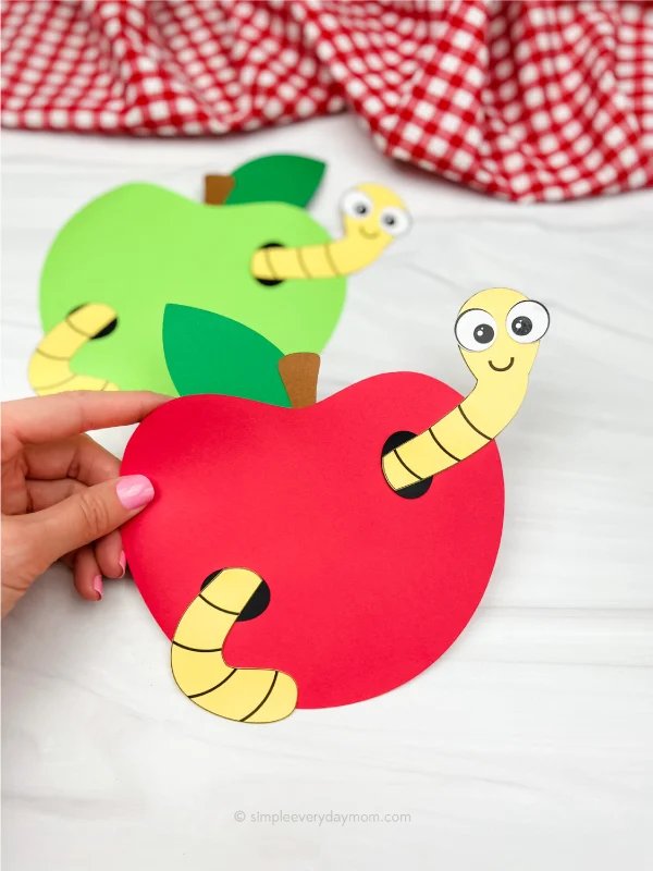 Cute Worm In Apple Craft For Kids [Free Template]