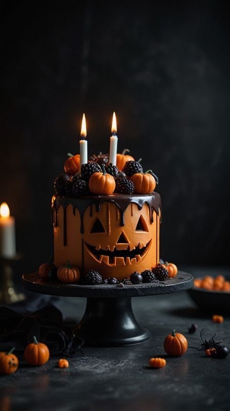 Halloween cakes with candles | Halloween themed chocolate cake, Chocolate halloween cake design, 6 inch halloween cake