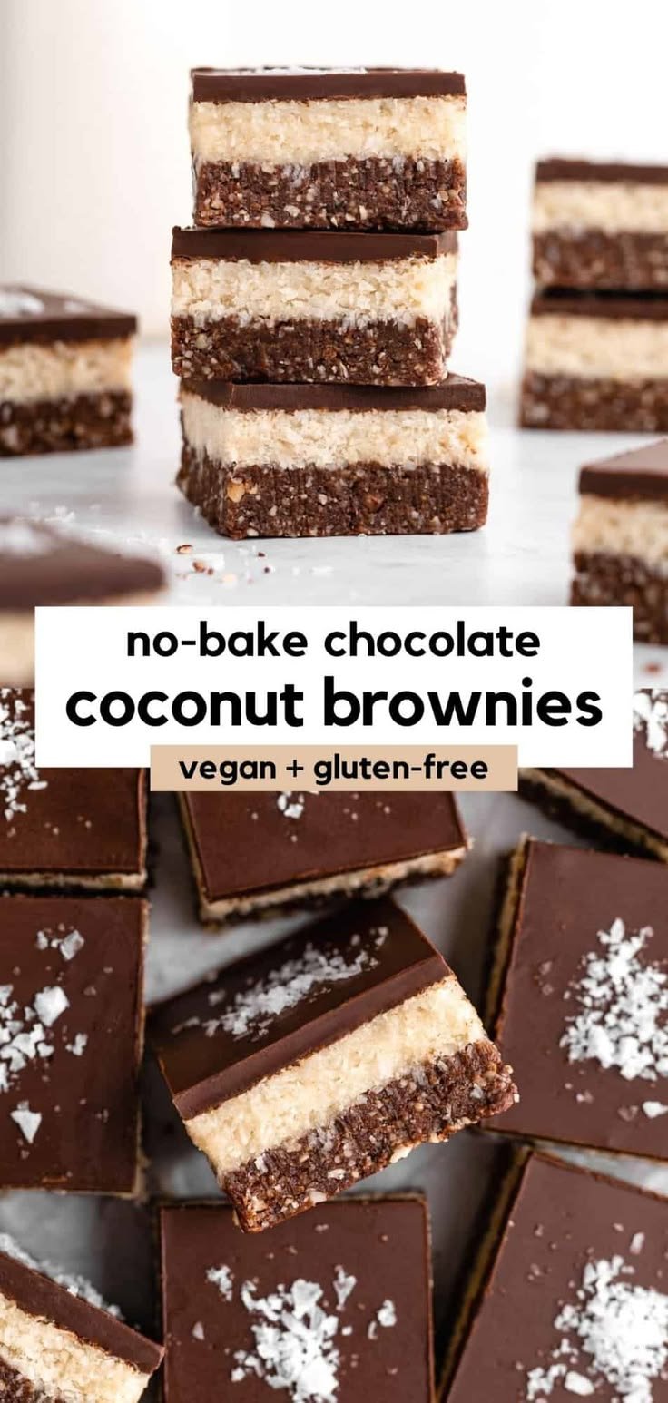 Triple Layered No Bake Chocolate Coconut Brownies