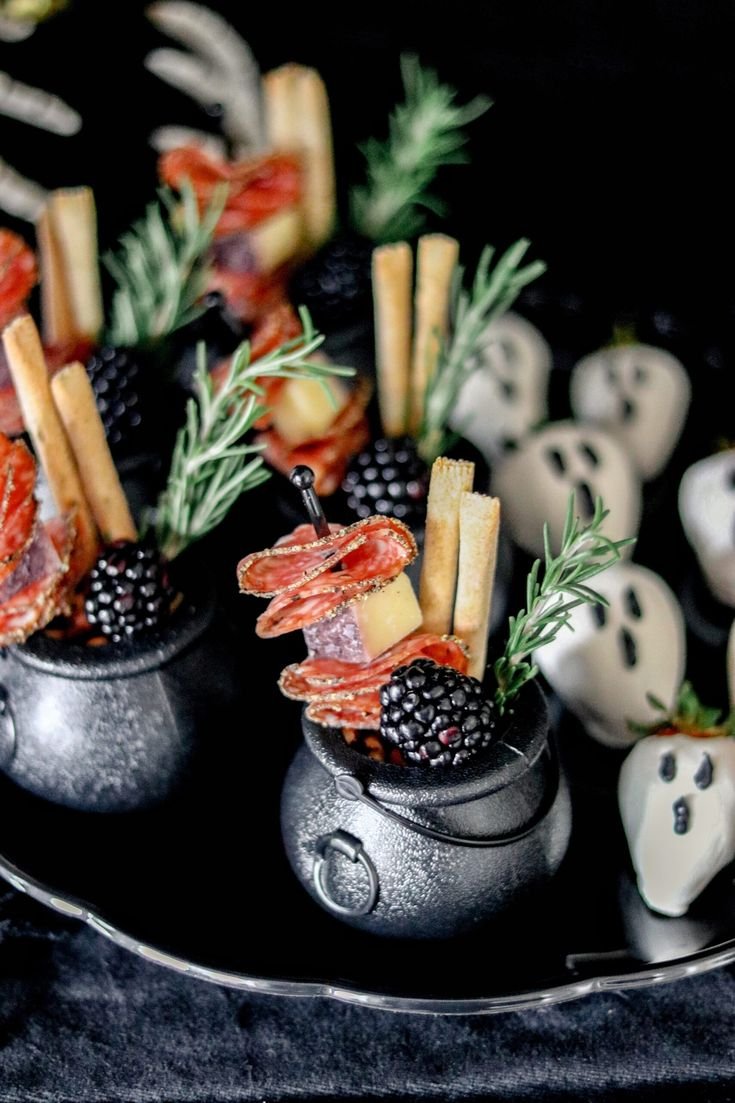 Mini Charcuterie Cauldrons (individual charcuterie idea for Halloween)