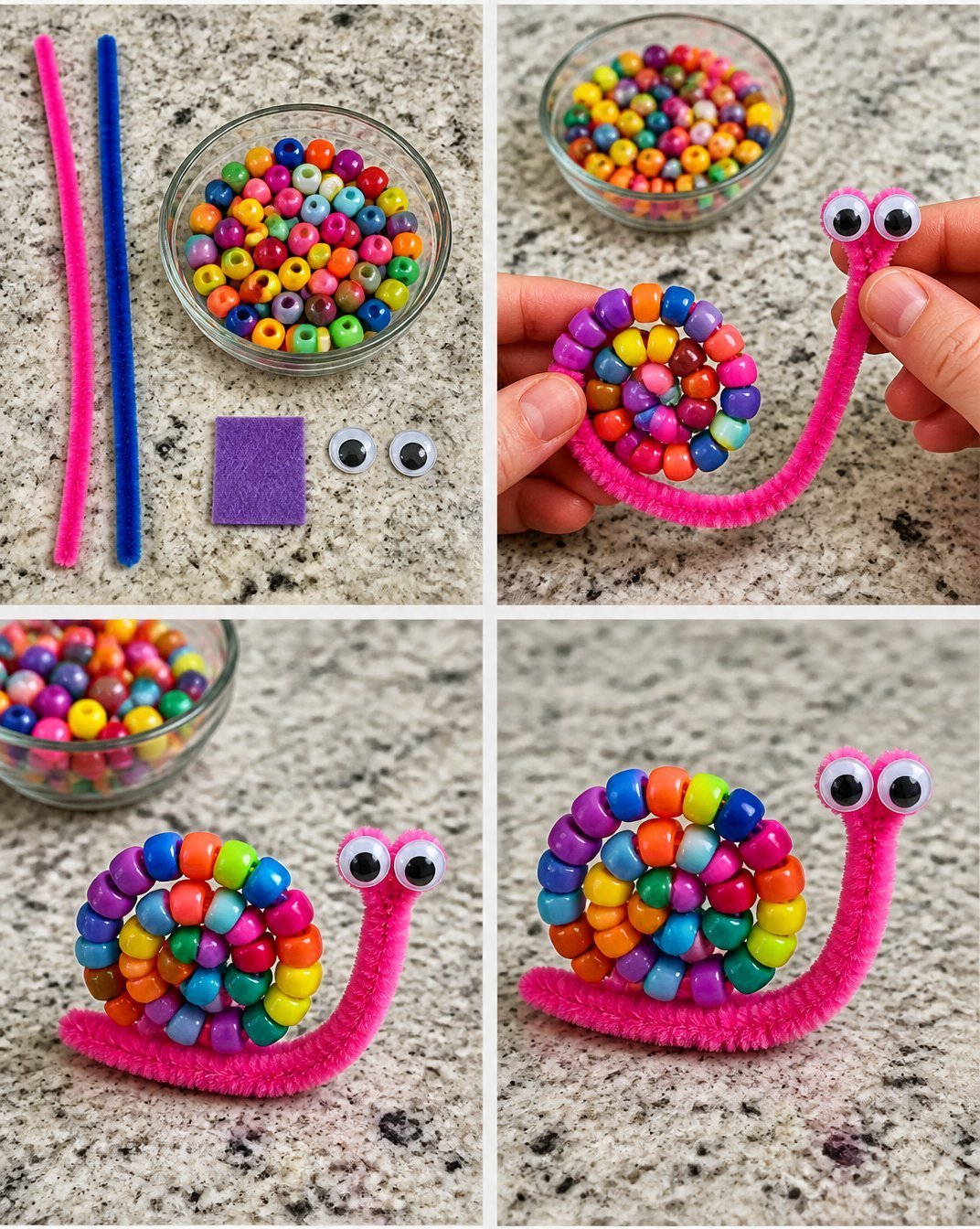 Beaded Pipe Cleaner Snail Craft