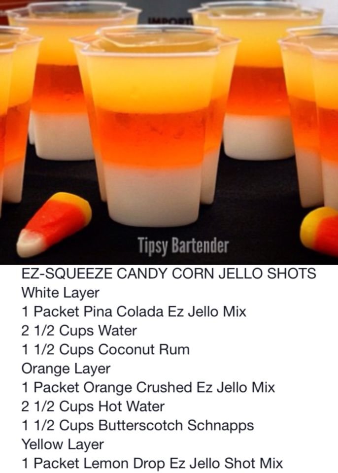 Candy corn jello shots | Hello shots halloween, Halloween candy corn jello shots, Halloween jell-o shots