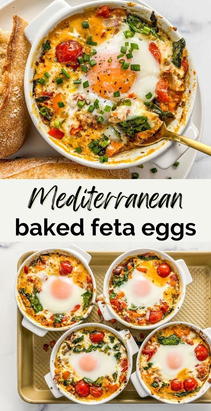Baked Feta Eggs Recipe | Recipe in 2024 | Mediterranean Diet Breakfast Recipes, Mediterranean Recipe