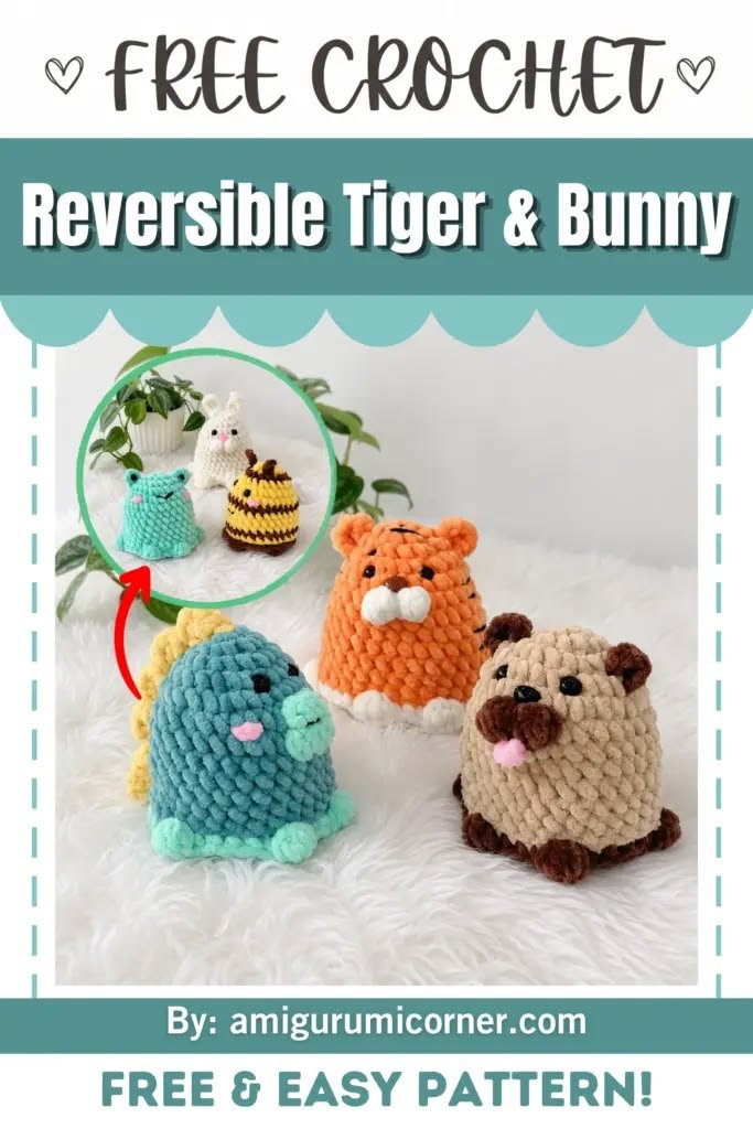 Crochet a reversible tiger and bunny amigurumi flip toy