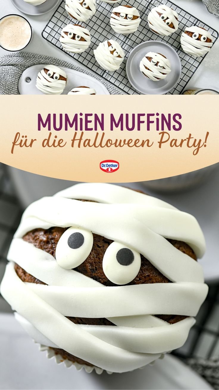 Mumien Muffins als Halloween Muffins für die Halloween Party 2024