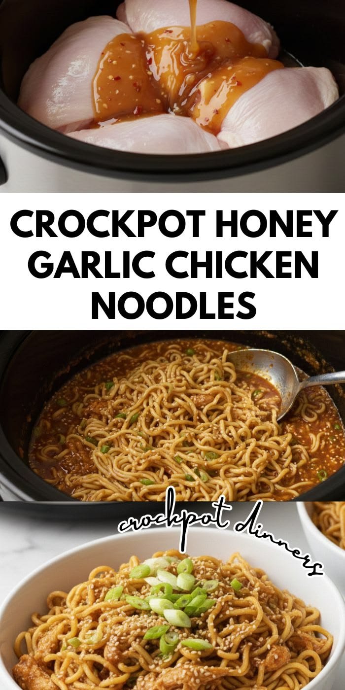 Crockpot Honey Garlic Chicken Noodles