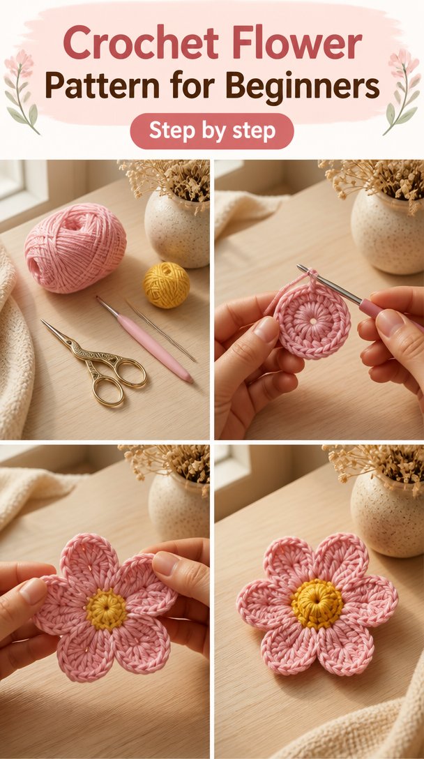 Crochet Flower Pattern Tutorial for Beginners 5 Crochet Flower Pattern