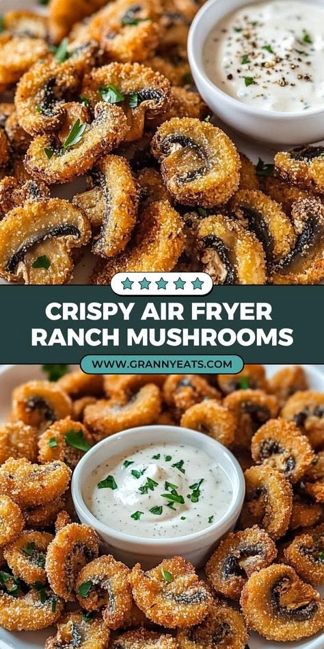 Fried mushrooms with ranch dressing in the air fryer | Ranch dressing mushrooms in the air fryer, Fried mushroom recipes for the air fryer, Air fryer mushrooms