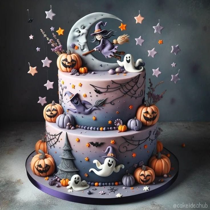 Halloween-themed Three Tiered Cake Design | October theme cake, Wow cake design, Cake design halloween