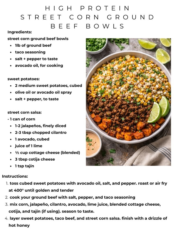 Quick High Protein Street Corn Ground Beef Bowls