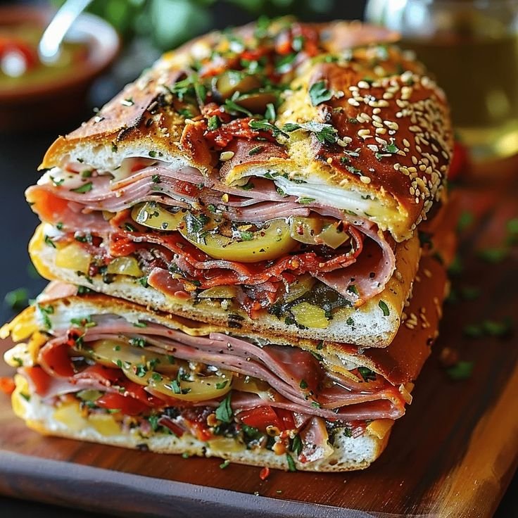 Muffuletta recipe | Muffaletta sandwich, Muffuletta sandwich, Italian sandwich