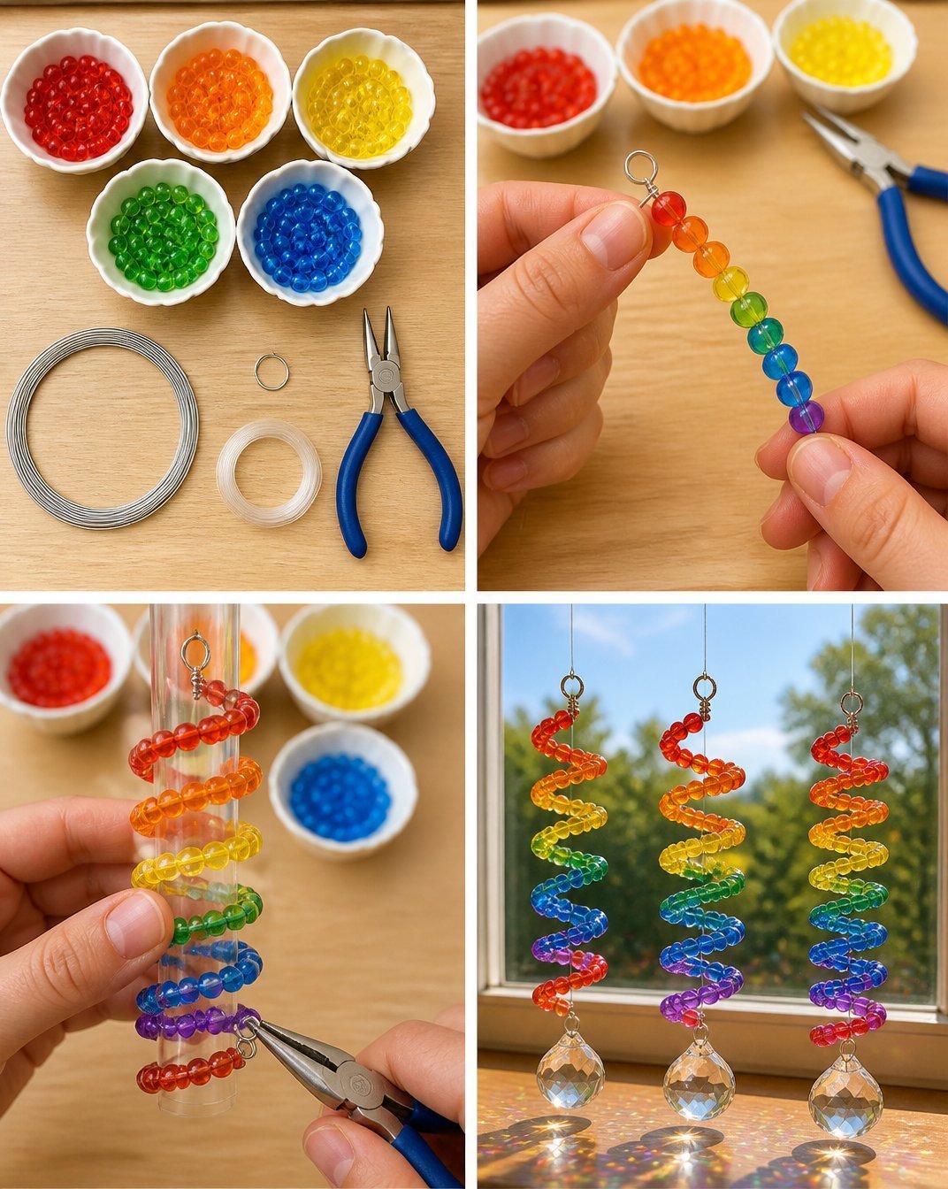 Rainbow Bead Spiral Suncatcher