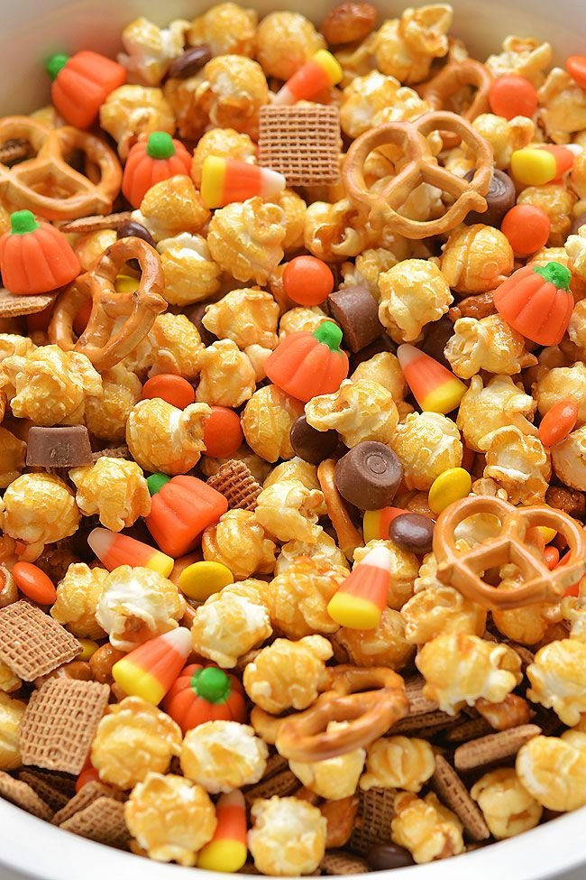 Scarecrow Crunch Snack Mix Recipe | Halloween Caramel Corn