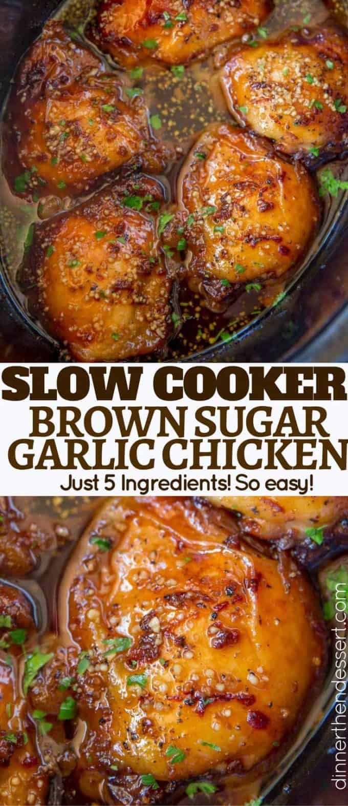 Slow Cooker Brown Sugar Garlic Chicken | Easy crockpot chicken recipe, Five-ingredient dinner idea, Quick weeknight meal ideas