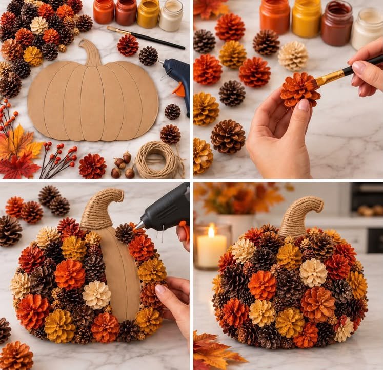 DIY Pine Cone Pumpkin Craft 6 DIY Pine Cone Pumpkin 🎃 🌲