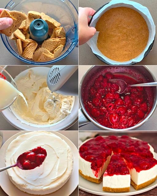 Himbeer-Käsekuchen mit natürlichem Joghurt