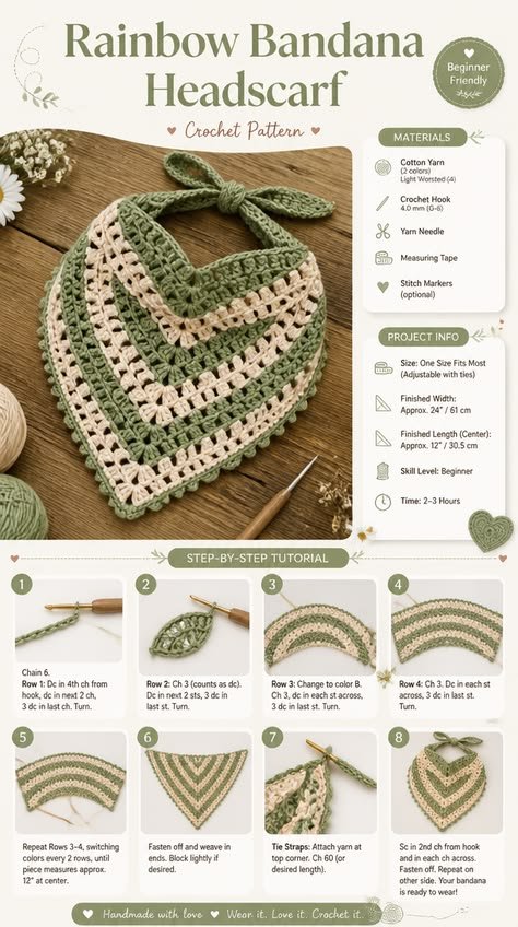 Rainbow Bandana Headscarf Crochet Pattern